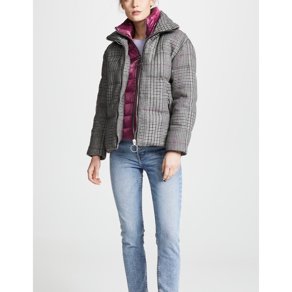 The Very Warm Alma Wool Plaid Puffer Coat w/ Artwork Lining - Picture 3 of 11